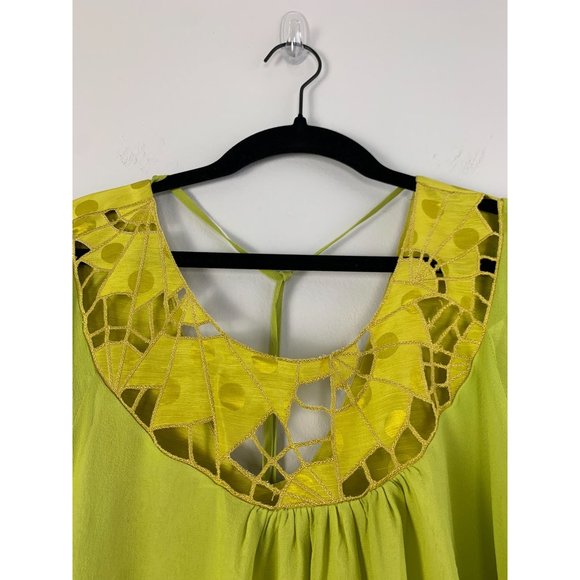 Beau Bois Silk Chartreuse Polka Dot Artsy Dress L - Picture 5 of 12